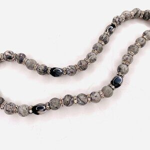 Natural Jasper & Crystal Spacer Necklace Handmade Designer Jewelry NWT